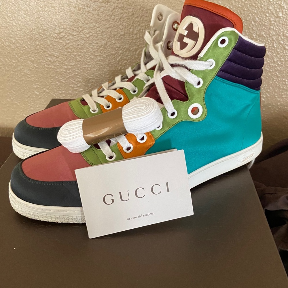 Gucci multi color satin sneakers size 10.5
